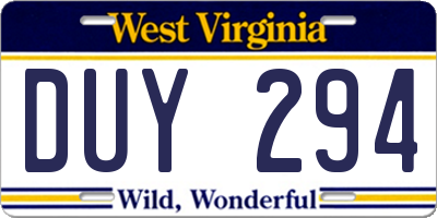 WV license plate DUY294