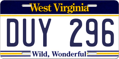 WV license plate DUY296