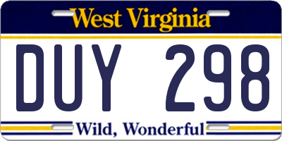 WV license plate DUY298