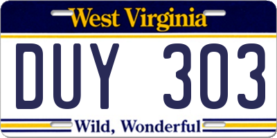 WV license plate DUY303