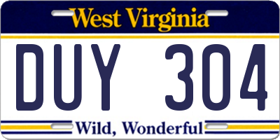 WV license plate DUY304