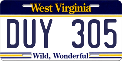 WV license plate DUY305