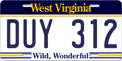 WV license plate DUY312
