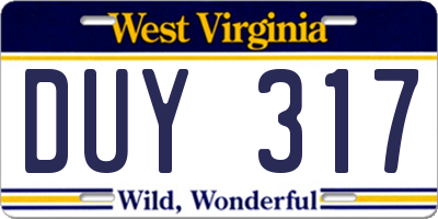 WV license plate DUY317