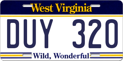 WV license plate DUY320