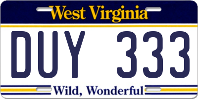 WV license plate DUY333