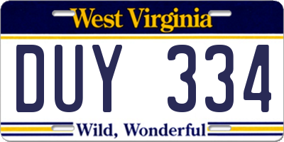 WV license plate DUY334