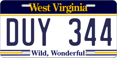WV license plate DUY344