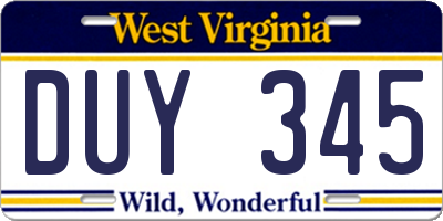 WV license plate DUY345