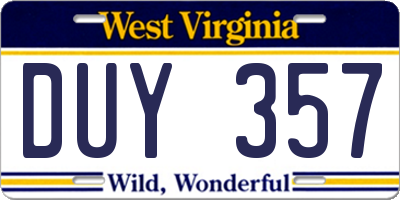 WV license plate DUY357
