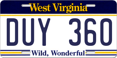 WV license plate DUY360