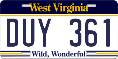 WV license plate DUY361