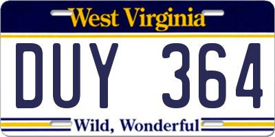 WV license plate DUY364