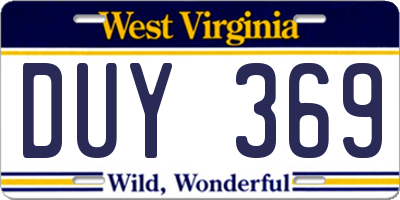 WV license plate DUY369