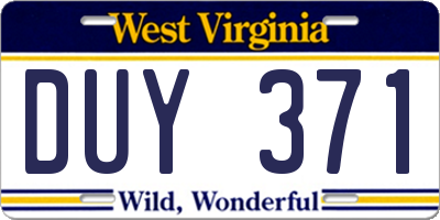 WV license plate DUY371