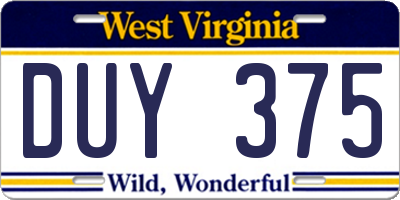 WV license plate DUY375