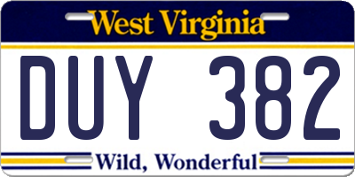 WV license plate DUY382
