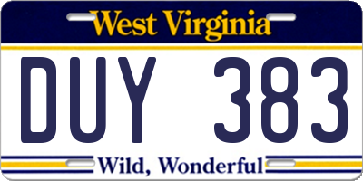 WV license plate DUY383