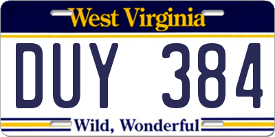 WV license plate DUY384