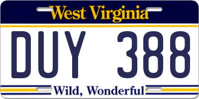WV license plate DUY388