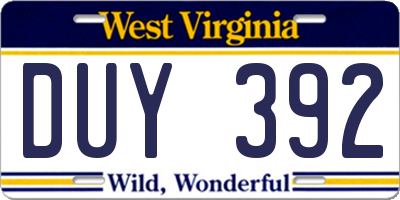 WV license plate DUY392
