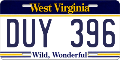 WV license plate DUY396