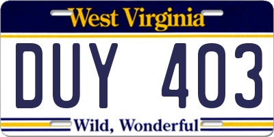 WV license plate DUY403