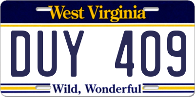 WV license plate DUY409