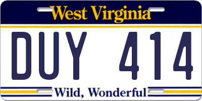 WV license plate DUY414