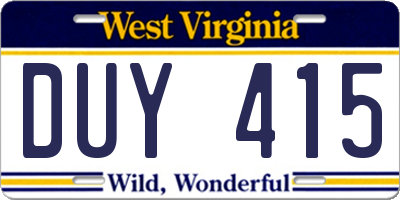 WV license plate DUY415