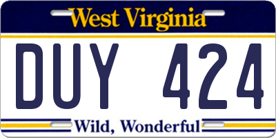 WV license plate DUY424