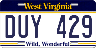 WV license plate DUY429