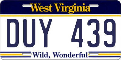 WV license plate DUY439