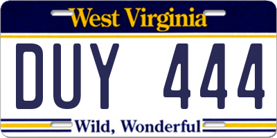 WV license plate DUY444
