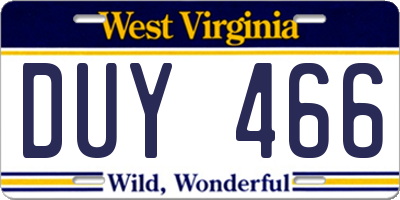 WV license plate DUY466