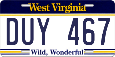WV license plate DUY467