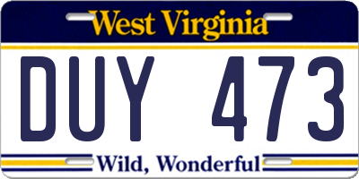 WV license plate DUY473