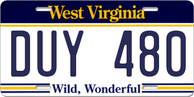 WV license plate DUY480