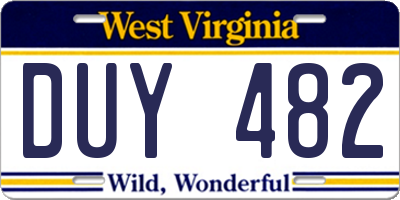 WV license plate DUY482