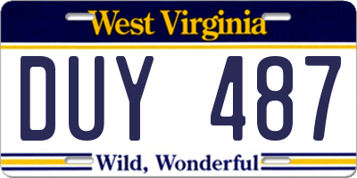 WV license plate DUY487