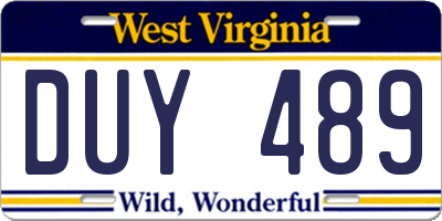 WV license plate DUY489