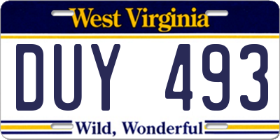 WV license plate DUY493