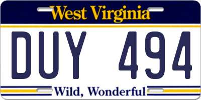 WV license plate DUY494