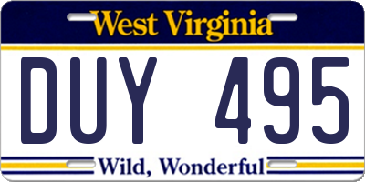 WV license plate DUY495