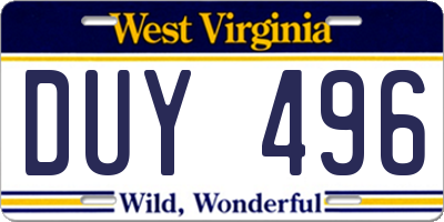 WV license plate DUY496