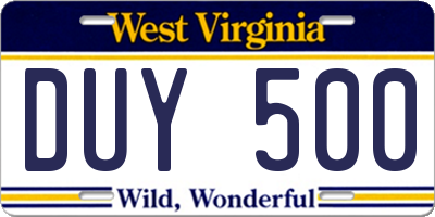 WV license plate DUY500