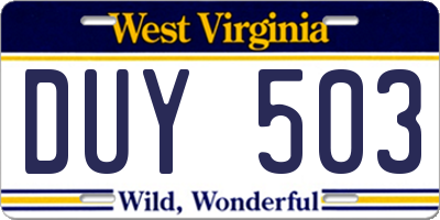 WV license plate DUY503