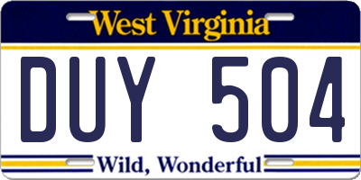 WV license plate DUY504
