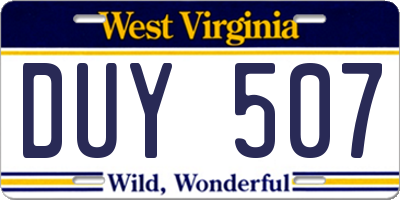 WV license plate DUY507