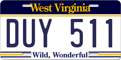 WV license plate DUY511